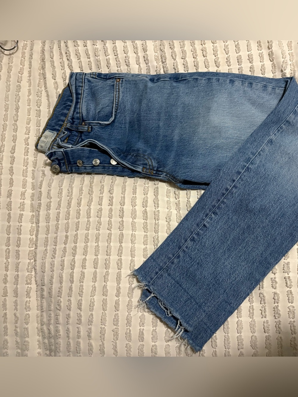 Free People Classic High-Rise Blue Women’s Jeans with Raw Hem